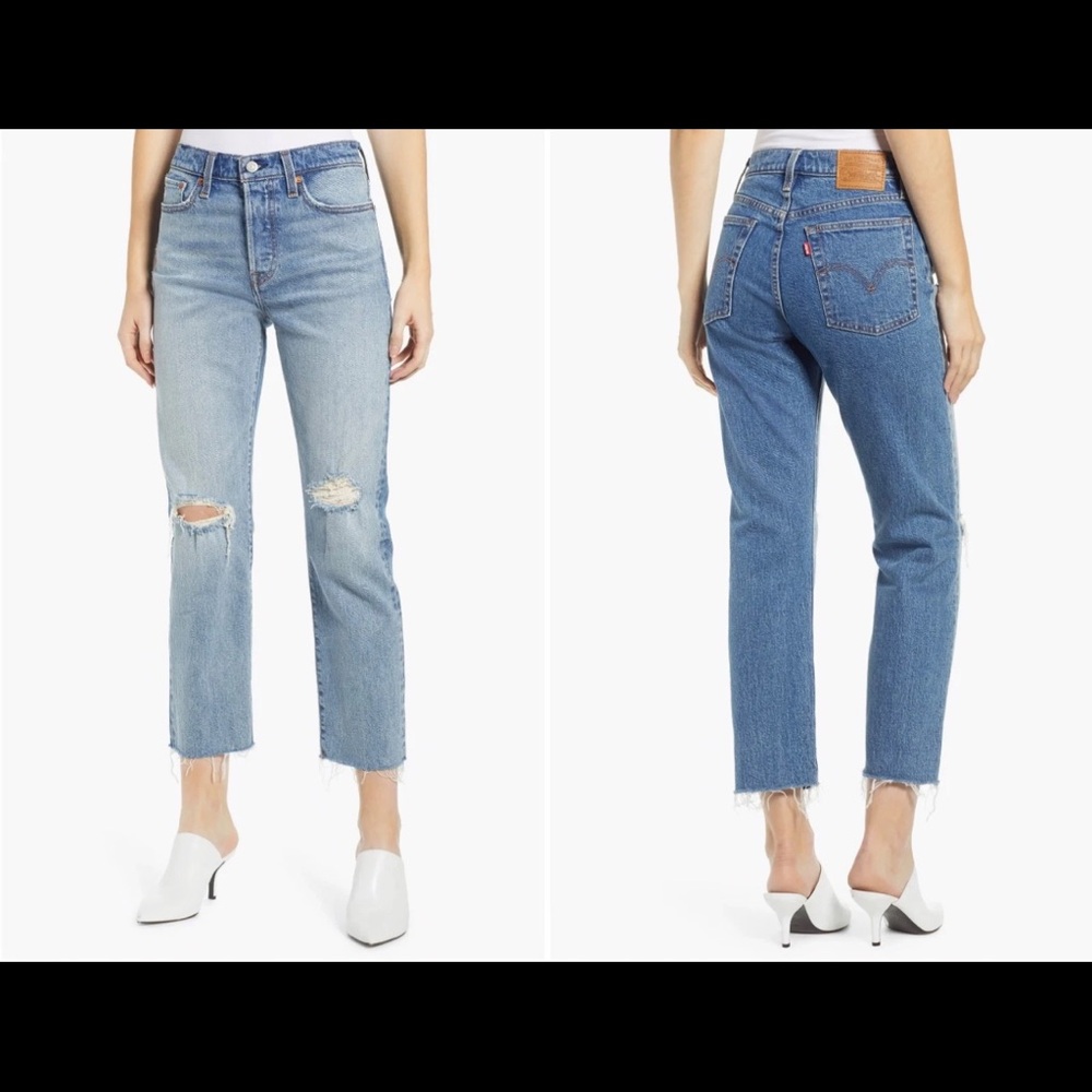 Levi's Distressed High-Rise Cropped Jeans in Two-Tone Blue